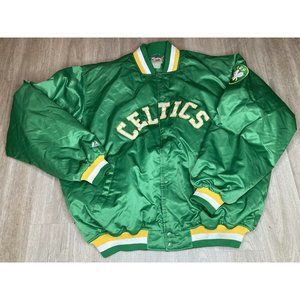 Vtg Boston Celtics Satin Jacket Quilt Lined Majestic Hardwood Classics 3XL